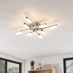 Lindby - LED plafondlamp - 8 lichts - metaal, kunststof - H: 9 cm - chroom, wit - Inclusief lichtbronnen