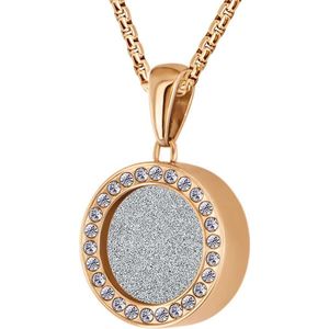 Quiges 12mm Mini Munt Hanger Rosékleurig RVS Glans met Glitter Zilver Munt en Box Ketting Ankerketting 42-46cm