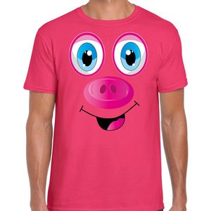 Bellatio Decorations dieren verkleed t-shirt heren - varken gezicht - carnavalskleding - roze L