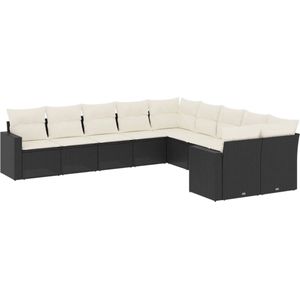 vidaXL Loungeset 10-delig - Zwart - Inclusief Kussens Loungeset - Tuinset - Tuinmeubels - Lounge Set - Outdoor Furniture