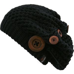 Chillouts beanie muts met knopen in black