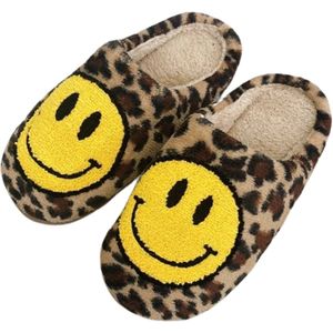 Smiley sloffen panter – unisex pantoffels Smiley – Smiley slippers tijger - sloffen – zachte pantoffels – gekke sloffen – sloffen dames & heren – panter - cadeau - maat 39/40