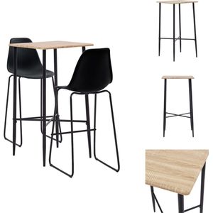 vidaXL Barset Eiken - Bartafel 60x60x111cm - Barstoelen Kunststof Zwart 48x57x112.5cm - Set tafel en stoelen