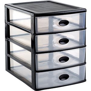 Forteplastics Ladeblok met 4x lades zwart/transparant 35,5 x 27 x 35 cm - Opbergers