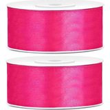 2x Hobby/decoratie donker roze satijnen sierlinten 2,5 cm/25 mm x 25 meter - Cadeaulinten satijnlinten/ribbons - Donker roze linten - Hobbymateriaal benodigdheden - Verpakkingsmaterialen