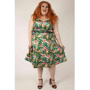 Voodoo Vixen - Curve Jinkx Floral Tropical Flare jurk - 6XL - Groen