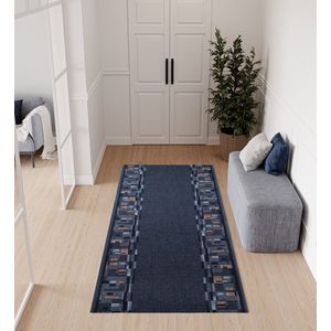 Tapiso Antislip Rubber Mat Blauw Donker Klassiek Rubbermat Tapijt Maat- 100x850