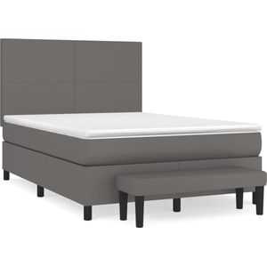vidaXL - Boxspring - met - matras - kunstleer - grijs - 140x190 - cm