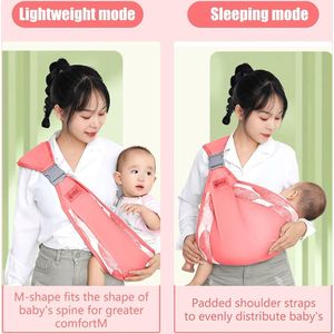 Draagdoek babydrager pasgeborenen vanaf de geboorte verstelbare babydrager op één schouder multifunctionele draagzak draagzak voor babydrager peuters tot 20 kg (roze)