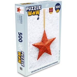 Puzzel Een rode ster met een besneeuwde achtergrond - Legpuzzel - Puzzel 500 stukjes - Kerst - Cadeau - Kerstcadeau voor mannen, vrouwen en kinderen
