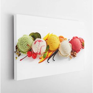 Row of colorful ice cream scoops with decorations, shot from above, isolated on white background - Modern Art Canvas - Horizontal - 606089522 - 80*60 Horizontal