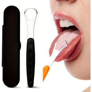Luxe Tongschraper met Case I RVS Tongschrapers I Hygiënische Tongreinigers I Antislip Siliconen Grip I Zwart