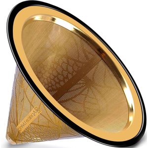 Wide Metal Base Reusable Stainless Steel Coffee Filter - Titanium Gold Floral Mesh coffee filter paper