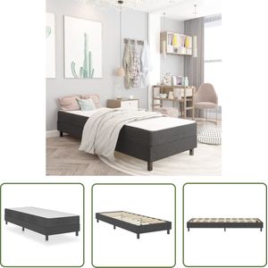 The Living Store Boxspring - Bedframe - 201 x 80.5 x 24.5 cm - MDF-metaal-stof - Veermatras - 200 x 80 x 20 cm - wit-donkergrijs - Montage vereist - The Living Store