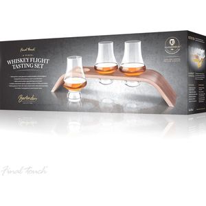 Whiskyglas Flight Tasting set - 3 glazen met houten whiskyglashouder - Final Touch