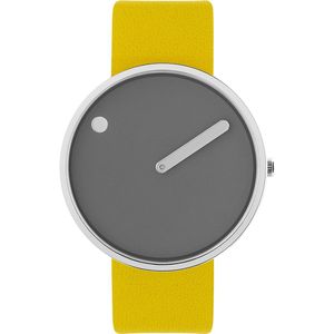 Picto Design Horloge Grijze Wijzerplaat, Kanariegele Lederen Horlogeband 43352-6120S - Uniseks - 40mm