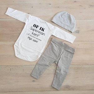 Rompertje Baby met tekst pakje cadeau geboorte meisje jongen set aanstaande zwanger kledingset pasgeboren unisex Bodysuit | Huispakje | Kraamkado | Gift Set babyset kraamcadeau babygeschenk zwangerschap aankondiging cadeau papa mama opa oma oom tante