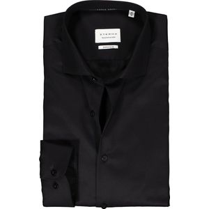 ETERNA super slim fit overhemd - twill - zwart - Maat: 39 - Strijkvrij - Boordmaat: 39