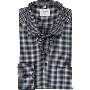 MARVELIS modern fit overhemd - twill - blauw - wit en bruin geruit - Strijkvrij - Boordmaat: 45