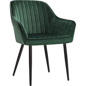 eetkamerstoel, fauteuil, gestoffeerde stoel met armleuningen, metalen poten, fluwelen bekleding, zitbreedte 49 cm, max. 110 kg, voor studeerkamer, woonkamer, slaapkamer, groen LDC087C01