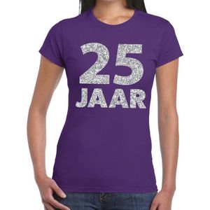 25 jaar zilver glitter verjaardag t-shirt paars dames - verjaardag / jubileum shirts XL