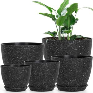 5 stuks decoratieve plantenbakken voor binnen - 215/19/16/14/125 cm - geschikt voor kamerplanten - zwart