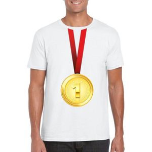 Gouden medaille kampioen shirt wit heren - Winnaar shirt Nr 1 L