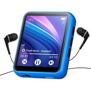 Bluetooth MP3 Speler 32GB met Ingebouwde Luidspreker - Draagbare Digitale Muziekspeler met Full Touch Screen, FM Radio, Line-In Opname, en Ondersteuning tot 128GB - Blauwe Superior Kwaliteit