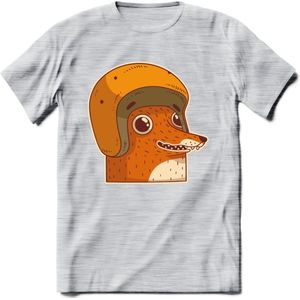 Safety fox T-Shirt Grappig | Dieren vos Kleding Kado Heren / Dames | Animal Skateboard Cadeau shirt - Licht Grijs - Gemaleerd - 3XL