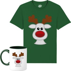Rendier Buddy - Foute Kersttrui Kerstcadeau - Dames / Heren / Unisex Kleding - Grappige Kerst Outfit - Knit Look - T-Shirt met mok - Unisex - Bottle Groen - Maat L