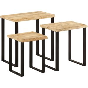 The Living Store Tafeltjesset 3 st met natuurlijke rand massief mangohout - Tafels - Mangohout - Industrieel Design - Woonaccessoires - Binnenhuisdecoratie