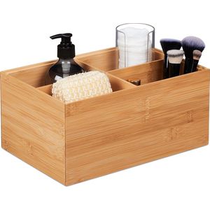 Relaxdays bamboe opbergbox - 4 vakken - stapelbare opbergdoos zonder deksel - badkamer - M