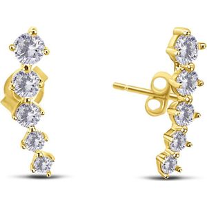 Silventi 9NBSAM-G230245 Gouden Oorknopjes met Zirkonia - 3,5 tot 1,9mm - 13,2x3,9mm - 14 Karaat - Goud