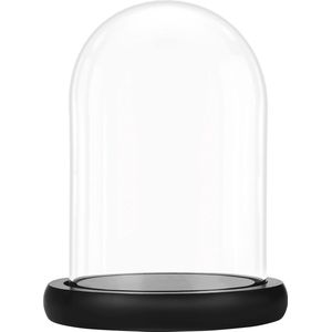 Belle Vous Glazen Stolp Pot met Zwart Houten Basis - 9,7 cm - Doorzichtig Decoratieve Tafeltop Display Bak met Tray voor Fee Lichten, Kopstukken en Antieke Items
