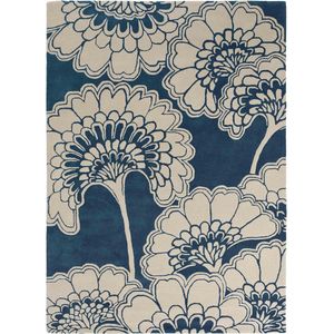 Florence Broadhurst - Japanese Floral 39708 Vloerkleed - 120x180  - Rechthoek - Laagpolig Tapijt - Klassiek - Beige, Blauw