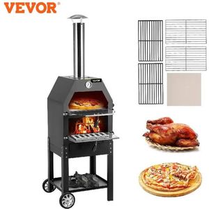 Fayb BBQ - Pizza oven - Barbecue - Oven - Houtskool oven - Tot 500° - Pizza's tot 32cm - Met wielen - 46x46x142cm - Zwart -