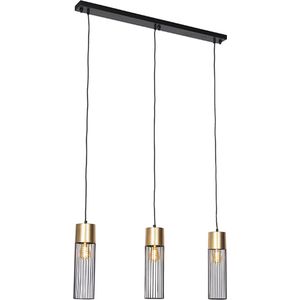 QAZQA maura - Design Hanglamp eettafel voor boven de eettafel | in eetkamer - 3 lichts - L 100 cm - Zwart Goud - Woonkamer | Slaapkamer | Keuken
