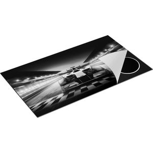 Chefcare Inductie Beschermer Formule 1 Auto bij de Finish - Rood - Zwart Wit - 95x55 cm - Afdekplaat Inductie - Kookplaat Beschermer - Inductie Mat