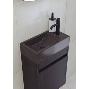 Saqu Florence Toiletmeubel - Eiken Zwart - Zwarte Kraan - Fonteinmeubel - WC Kastje - WC Meubel