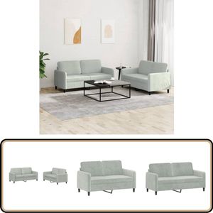 vidaXL 2-delige Loungeset - Fluweel Lichtgrijs Loungeset - Bankstel - Fluweel Sofa - Grijze Bank - 2 Persoons Bank