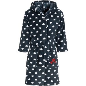 Playshoes - Fleece badjas met capuchon voor meisjes - blauw & hartjes - maat 122-128cm