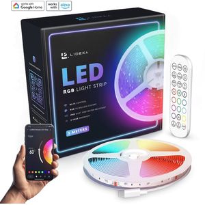 Lideka® LED Strip van 5 Meter - Slimme Verlichting met Muziekoptie | 16 Miljoen Kleuren | Gemakkelijke Installatie | Nieuwste App en Afstandsbediening | Google en Alexa Compatibel | 2 Jaar Garantie