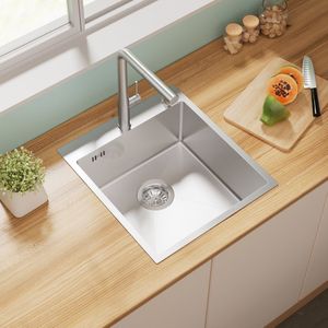 Auralum Spoelbak Keuken 44x49CM - Spoelbak Met Kraangat - Spoelbakken Keuken - Wasbak Keuken RVS