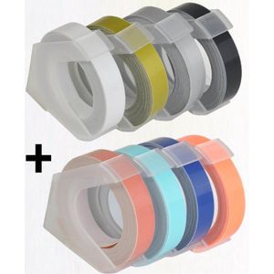 DESQ® SET Lettertapes 9 mm | 8 stuks | 3mtr per rol| Baby Roze, Mint, Baby Blauw, Oranje, Zwart, Zilver, Goud en transparant | Voor Dymo Junior/Omega en DESQ 5001