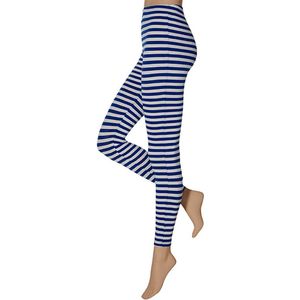 Apollo - Legging Dames - Stripes - Kobalt Blauw/Wit - Maat S/M - Legging - Feestlegging - Legging carnaval - Legging meisje - Leggings