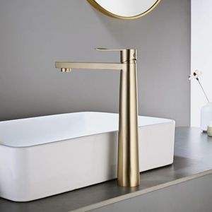 badkamerkraan hoog goud, kegelwastafelmengkraan met koud en warm, ééngreeps wastafelmengkraan wastafel met aansluitslang wastafelkraan voor gastentoilet