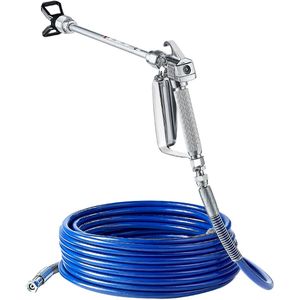 Airless Verfspuitpistool en Slangenset - 3600 PSI Hogedrukset. Wordt Geleverd met 5 Tips (211, 315, 417, 517, 623), Draaikoppeling, Filters, Slang en Verlengstukken.