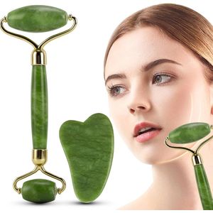 Jade Roller en Gua Sha Massager Tools, Jiasoval Anti-Aging Face Roller Massage, Facial Roller om rimpels te verminderen, wallen in de ogen, duurzame, geruisloze stenen massager kit voor gezicht, nek,