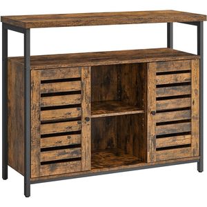 c90 - dressoir - zijkast - keukenkast met open rekken - halkast - ladekast met lamellendeuren - woonkamer - eetkamer - kantoor - hal - industrieel ontwerp - vintage - donkerbruin LSC79BX