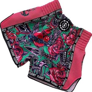 Fluory Muay Thai Kickboxing Shorts Roze Groen maat XS